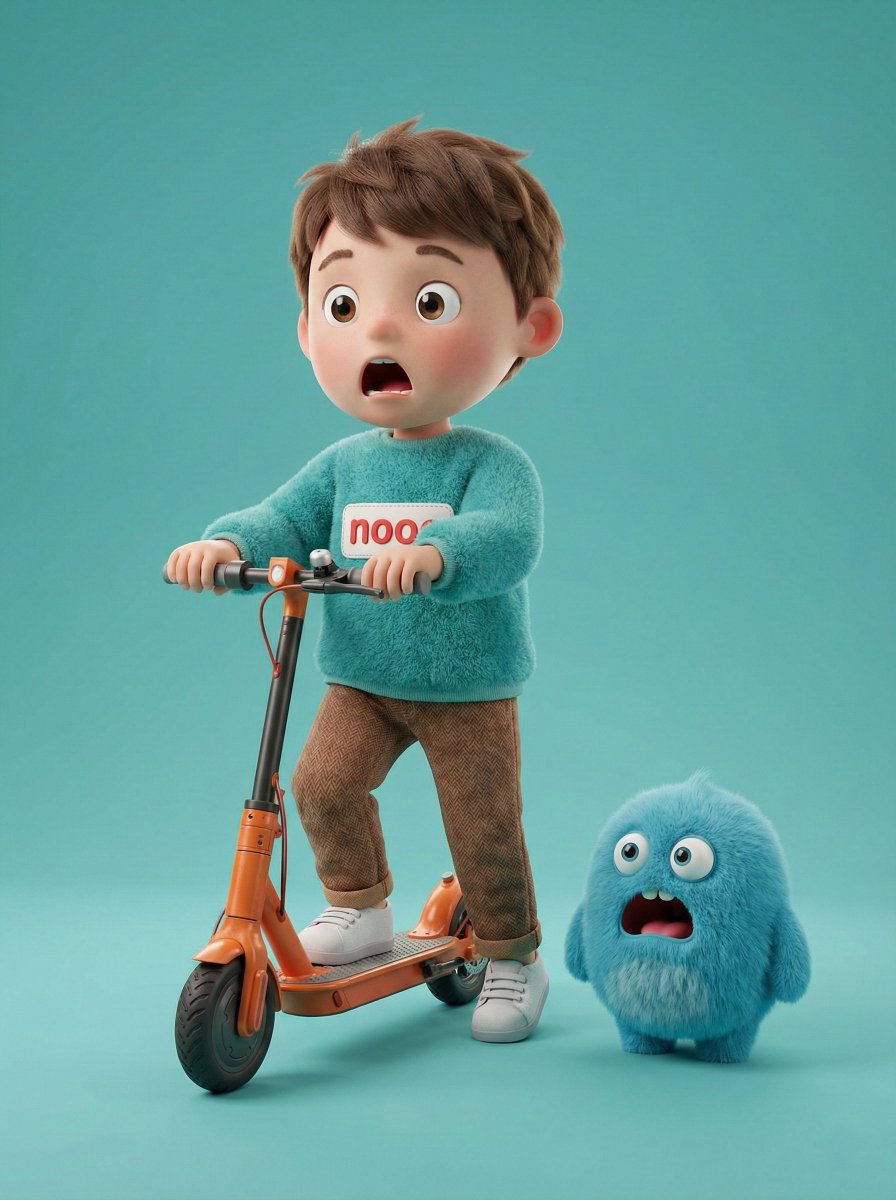 Boy and Monster Scooter Ride