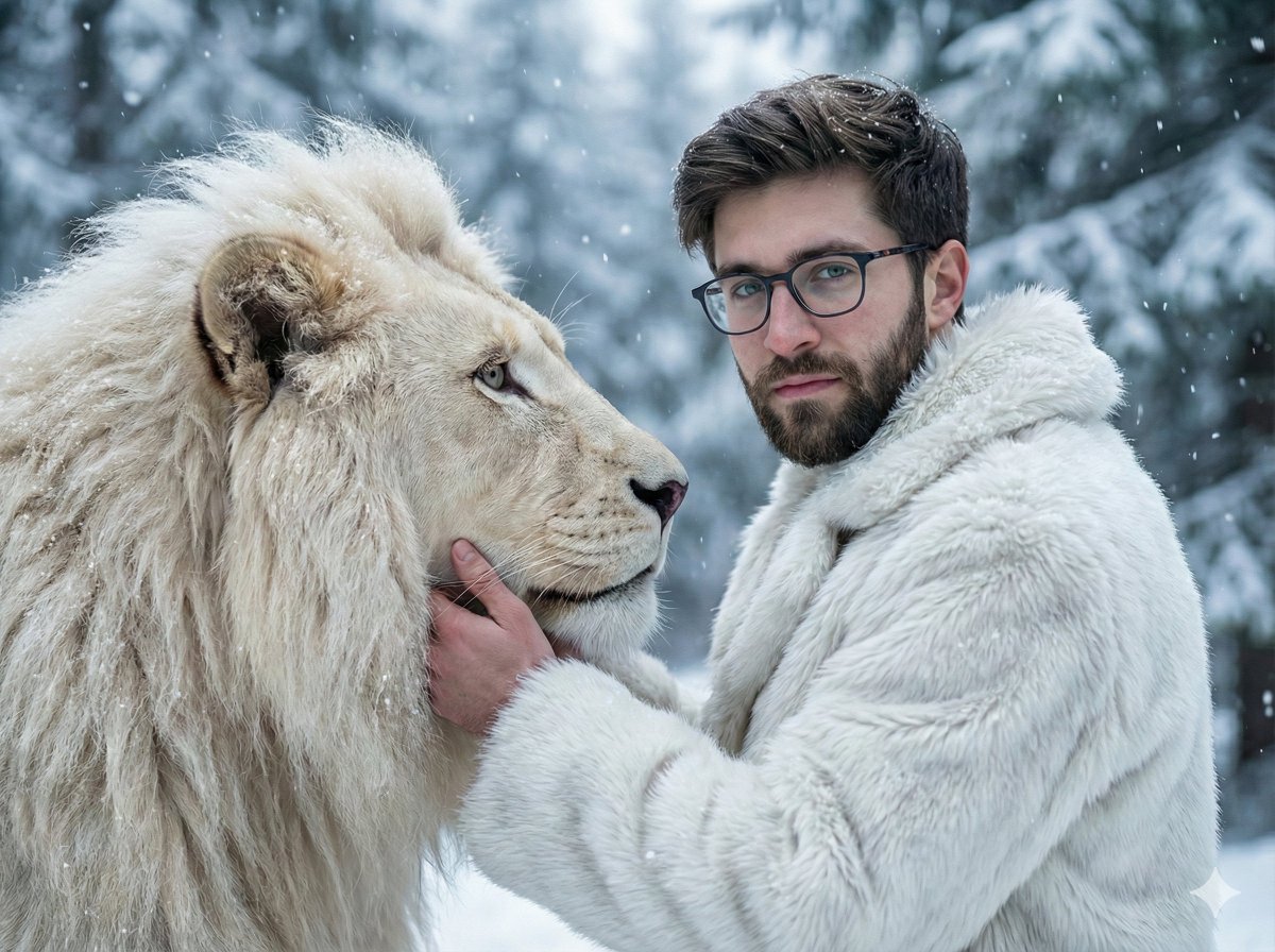 Man and White Lion