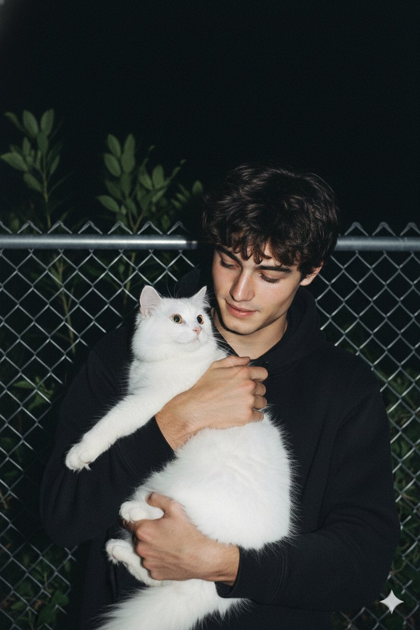 Man Cradles Fluffy White Cat
