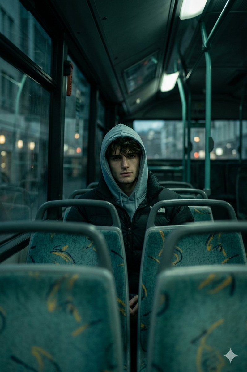 Man on Dimly Lit Bus