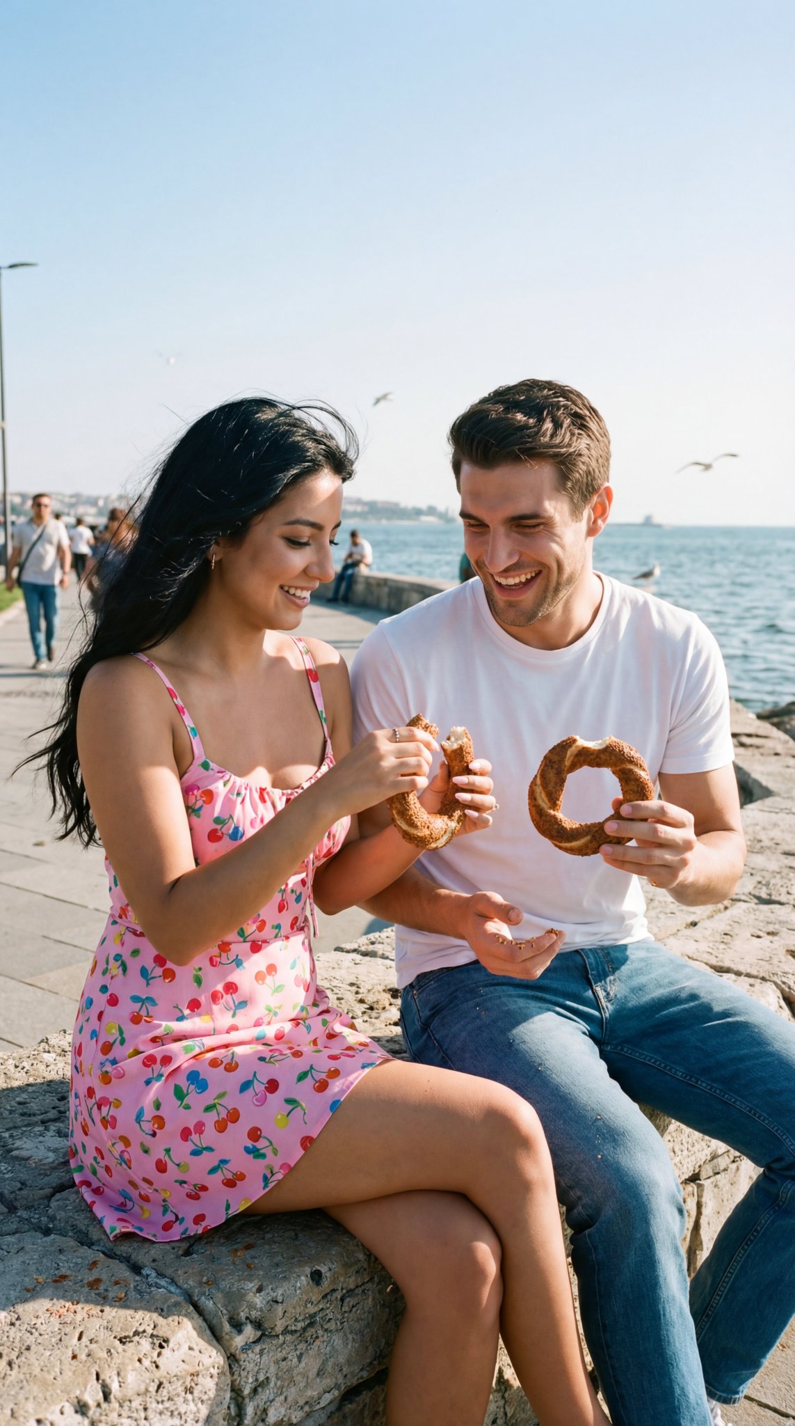 Romantic Seaside Street Embrace