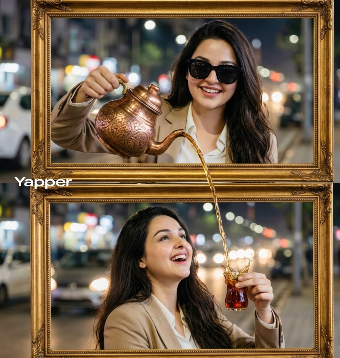 Woman Pours Tea Dramatically