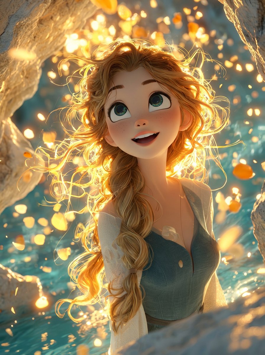 Dreamy Girl in Magical Cave