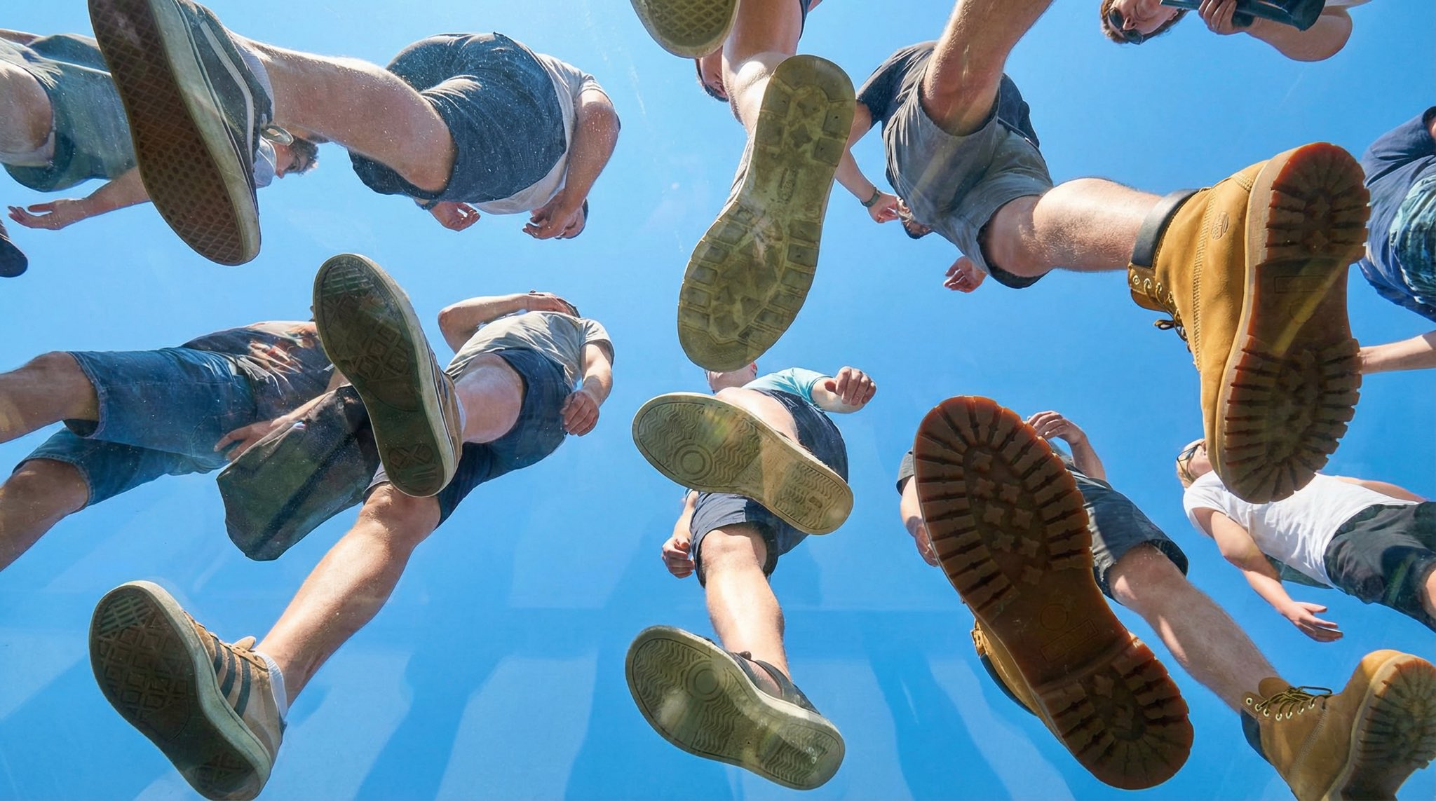 People Walking on Transparent Plane
