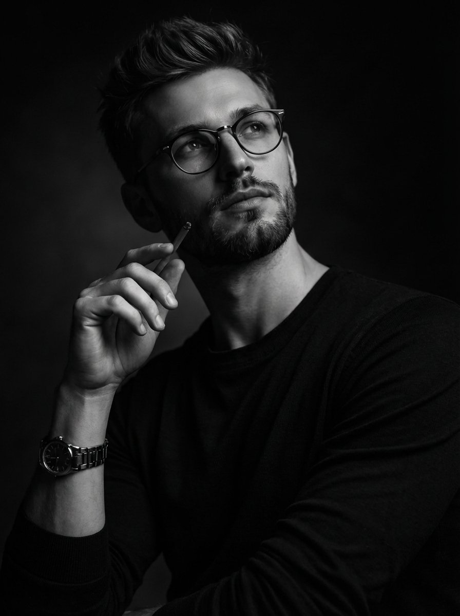Thoughtful Man Studio Portrait
