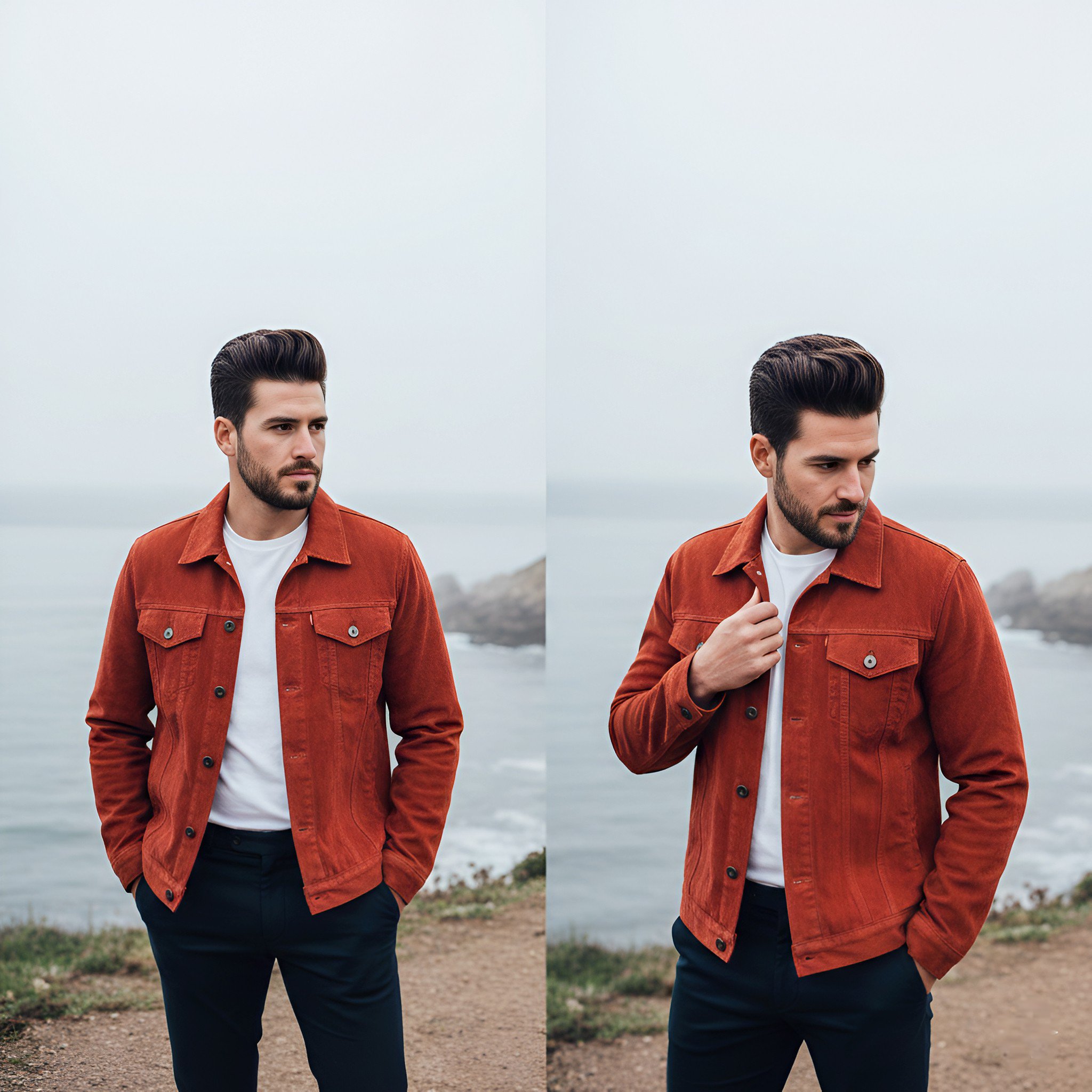 Man Posing Coastal Cliffside