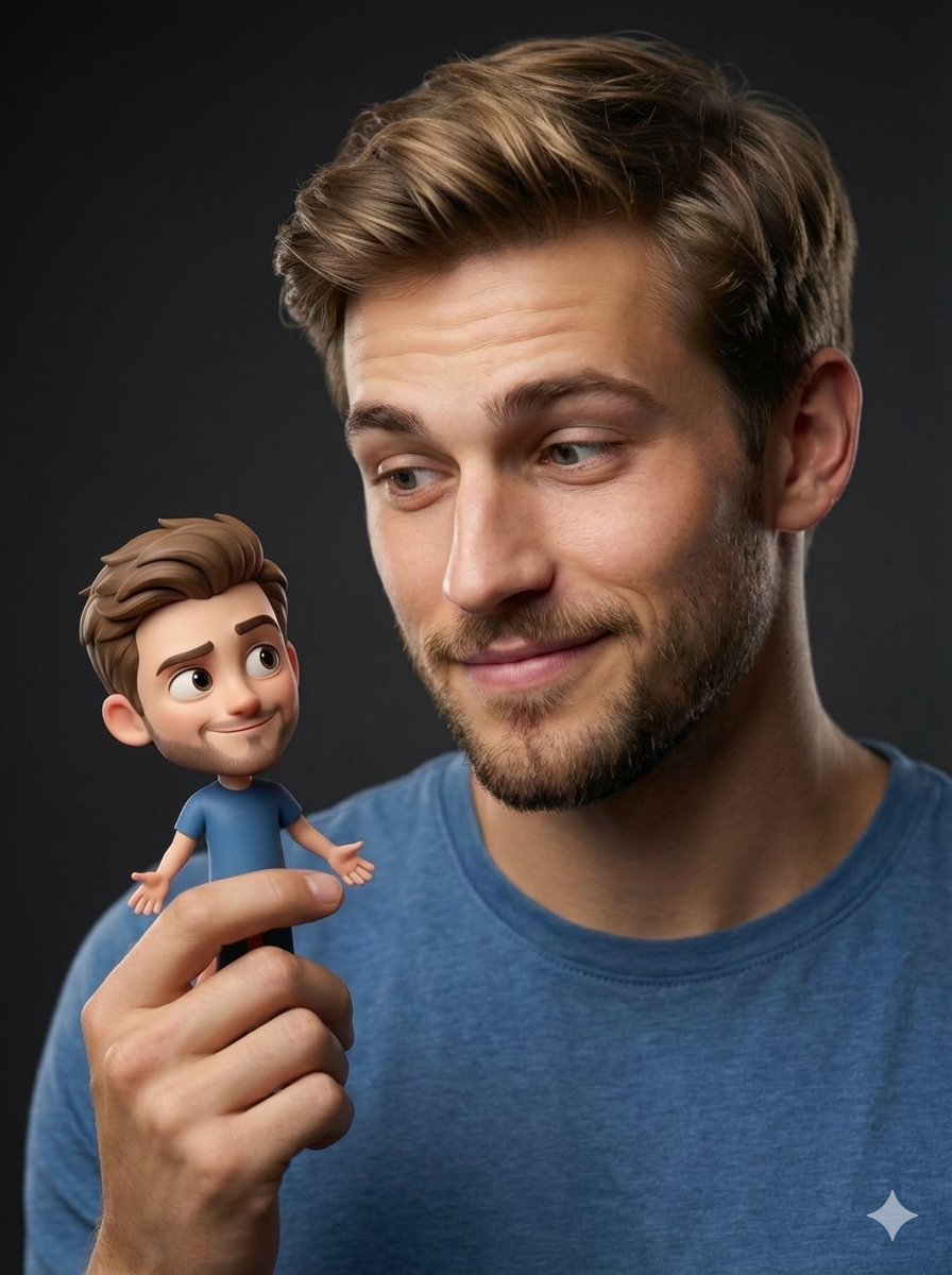 Man with Miniature Character
