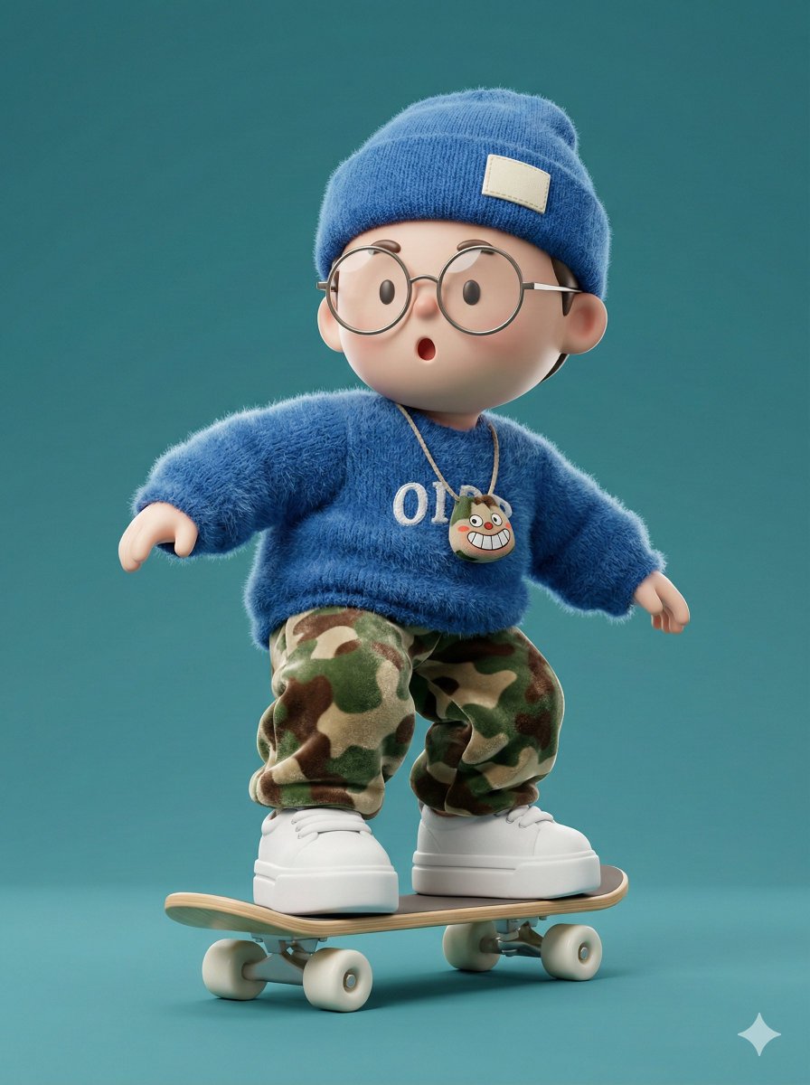 Surprised Chibi Boy Skateboarding