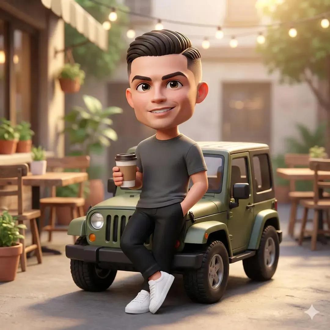 Chibi Character With Jeep