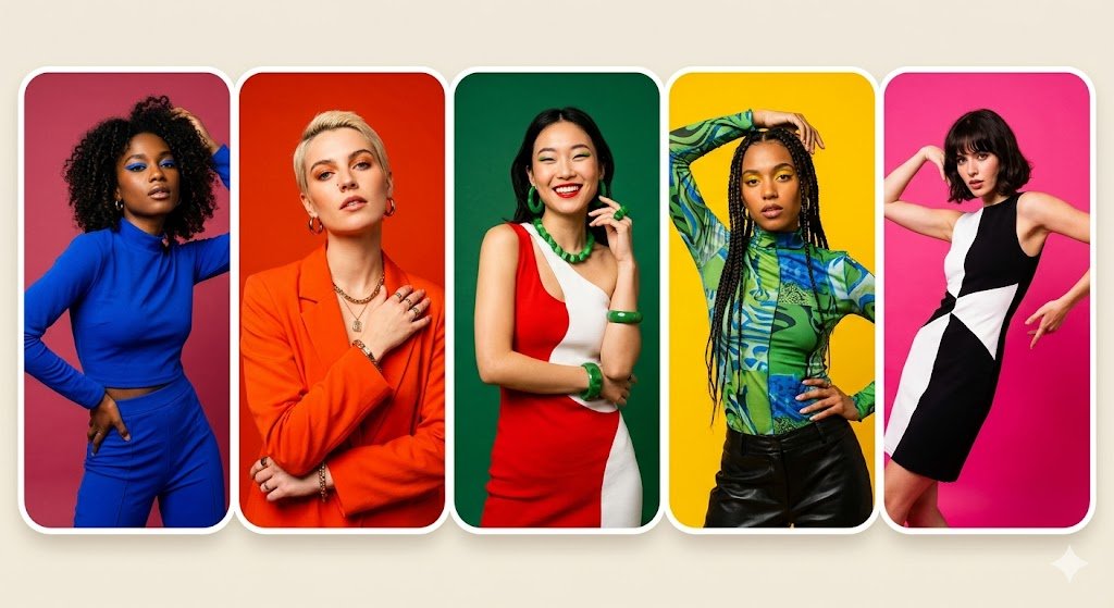 Colorful Portrait Collage Fashion Models