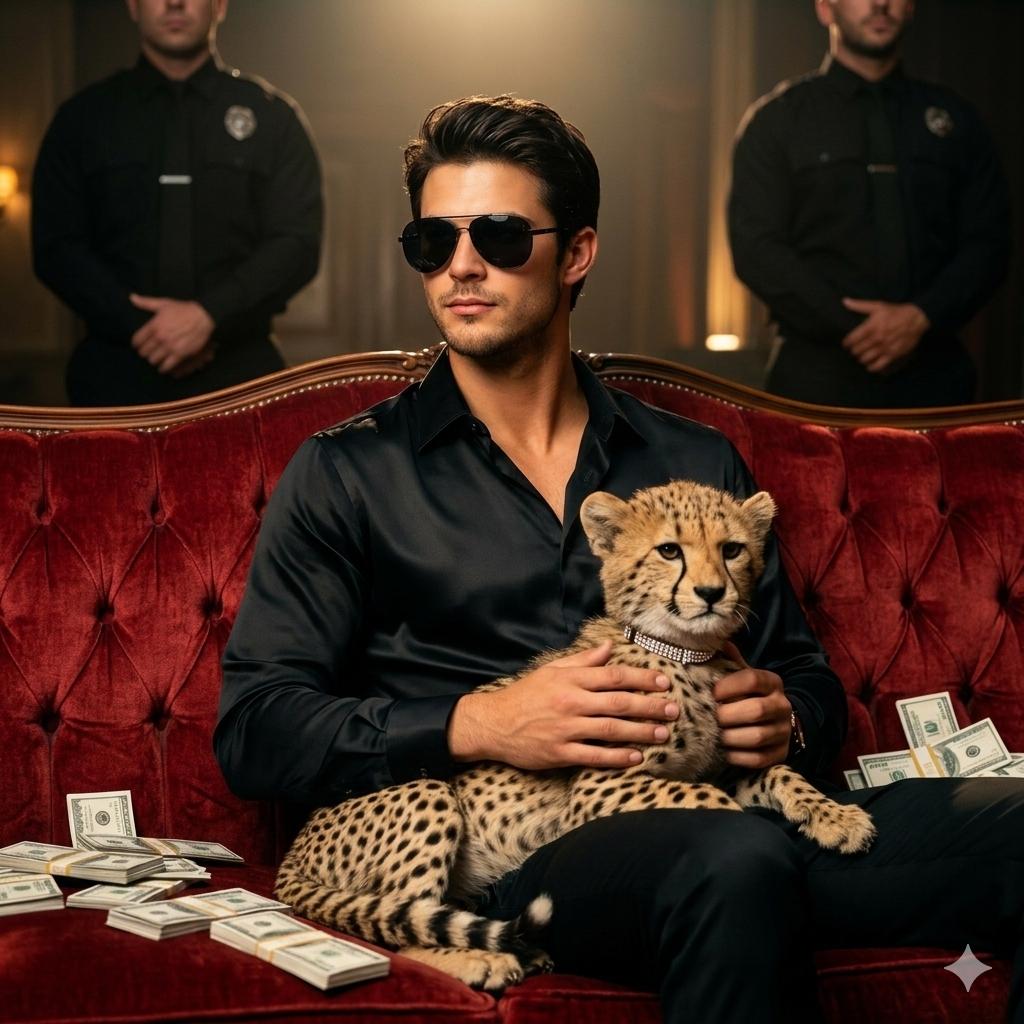Man on Sofa with Cheetah