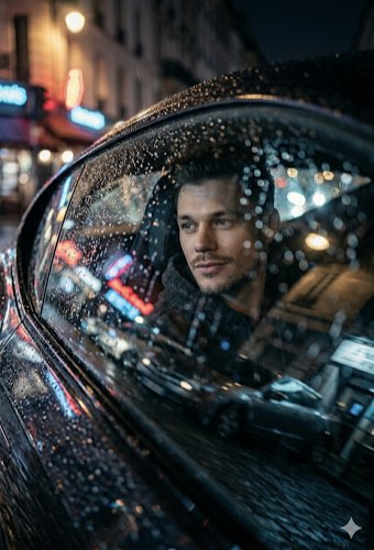 Man in Rainy Car