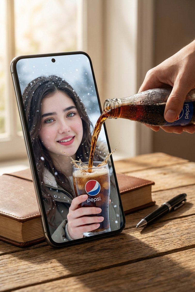 Woman on Phone with Pepsi