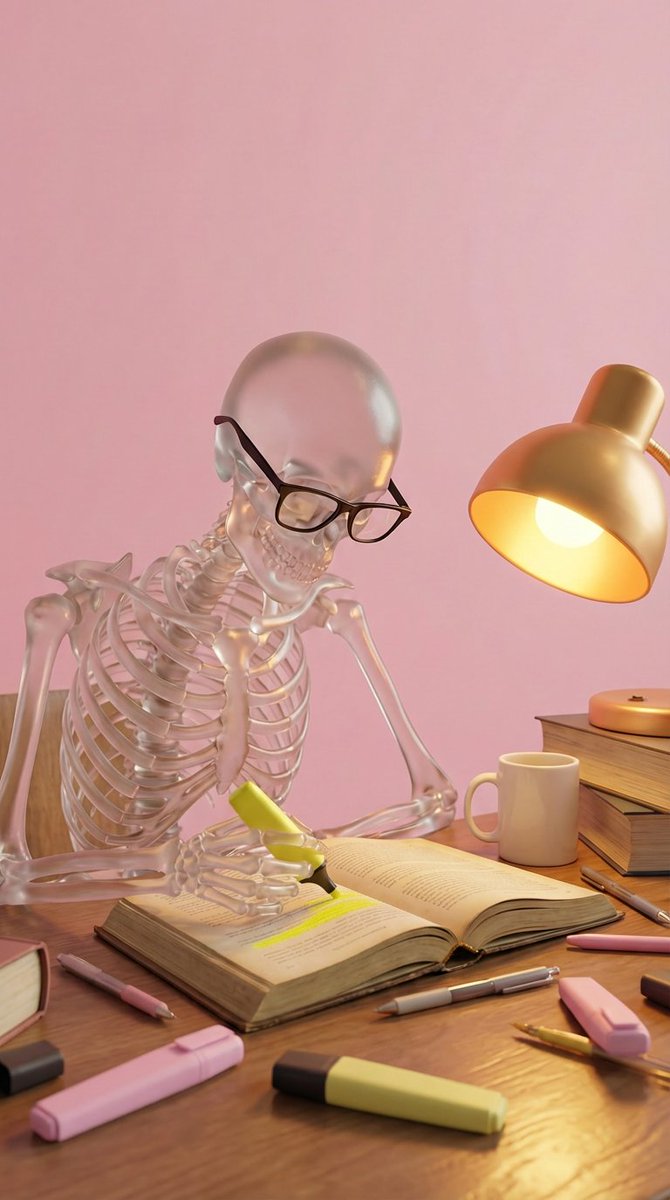 Glass Skeleton Studying at Desk